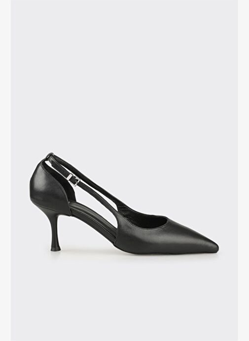 Siyah Deri Kadın Topuklu Ayakkabı - Görsel 2