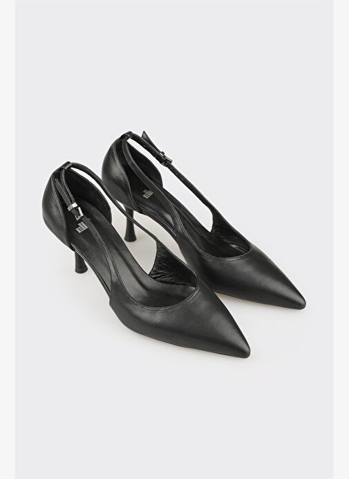 Siyah Deri Kadın Topuklu Ayakkabı - Görsel 3