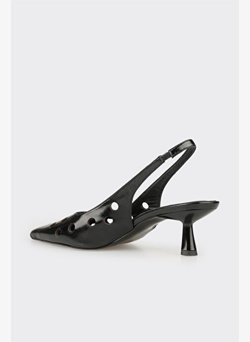 Siyah Deri Kadın Topuklu Ayakkabı - Görsel 4