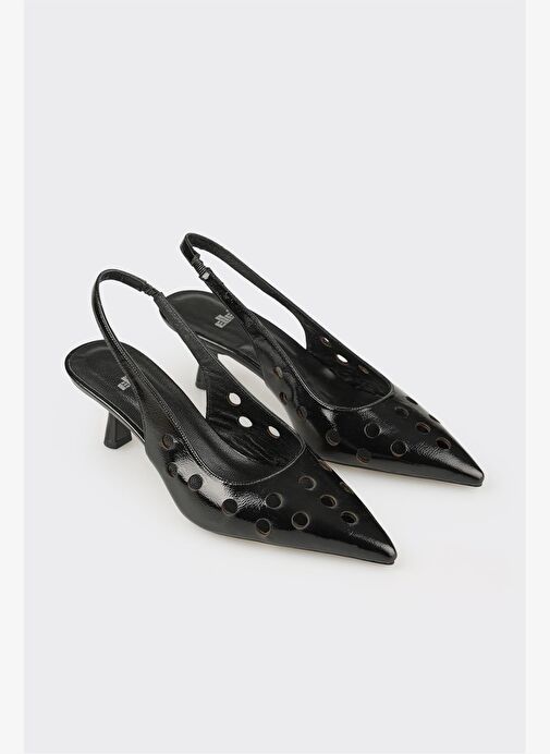 Siyah Deri Kadın Topuklu Ayakkabı - Görsel 3