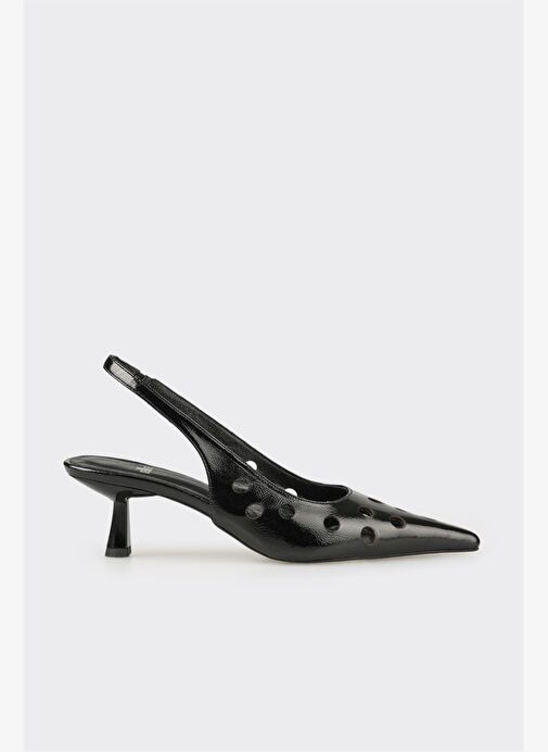 Siyah Deri Kadın Topuklu Ayakkabı - Görsel 2