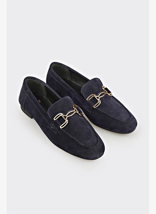 Lacivert Deri Kadın Loafer - Görsel 2