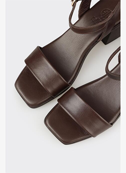Kahve Deri Kadın Topuklu Sandalet - Görsel 5