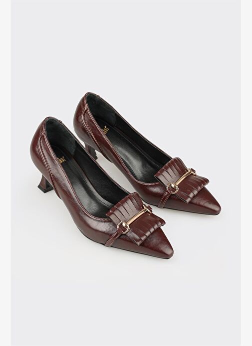 Bordo Kadın Orta Topuk Ayakkabı - Görsel 3