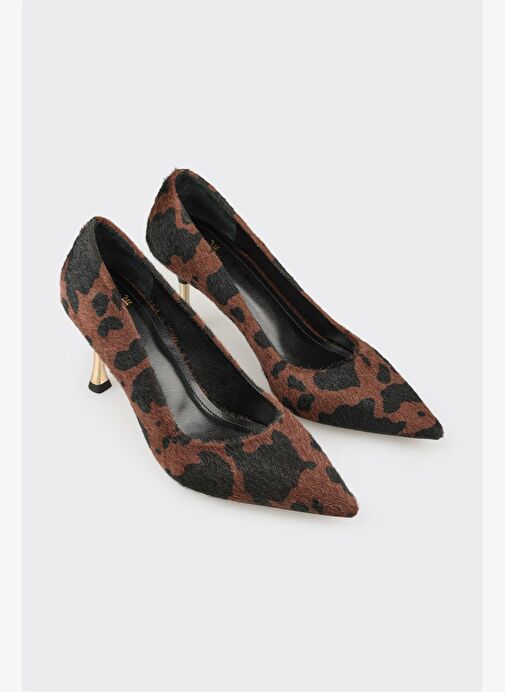 Kahve Hayvan Desenli Kadın Stiletto - Görsel 3
