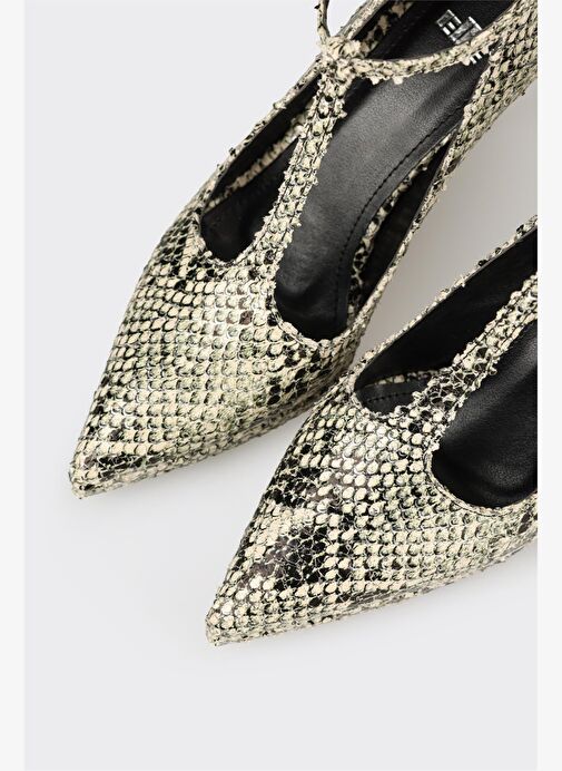 Bej Hayvan Desenli Kadın Yüksek Topuk Ayakkabı - Görsel 5