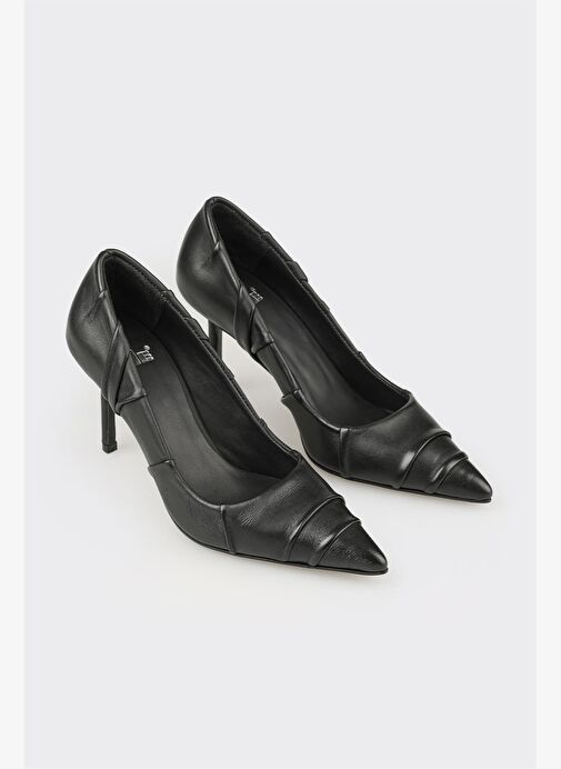 Siyah Deri Kadın Stiletto - Görsel 3