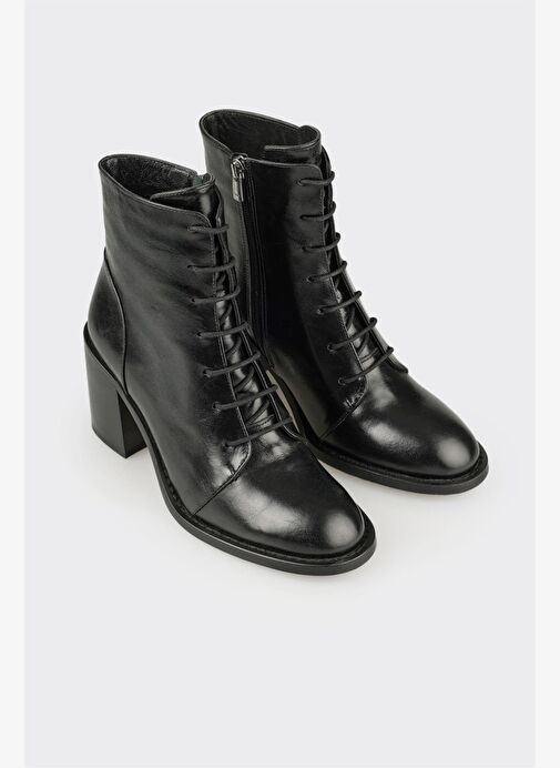 Siyah Deri Kadın Klasik Bot - Görsel 3