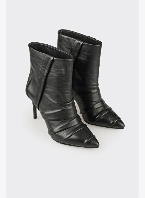 Siyah Deri Kadın Klasik Bot - Görsel 3