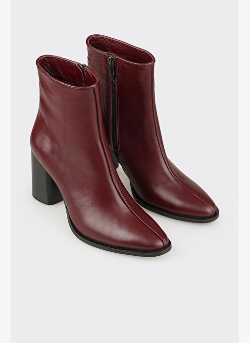 Bordo Deri Kadın Klasik Bot - Görsel 3