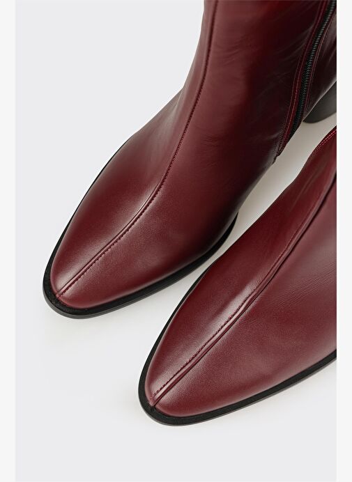 Bordo Deri Kadın Klasik Bot - Görsel 5