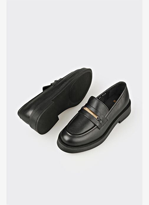 Siyah Deri Kadın Günlük Ayakkabı - Görsel 4