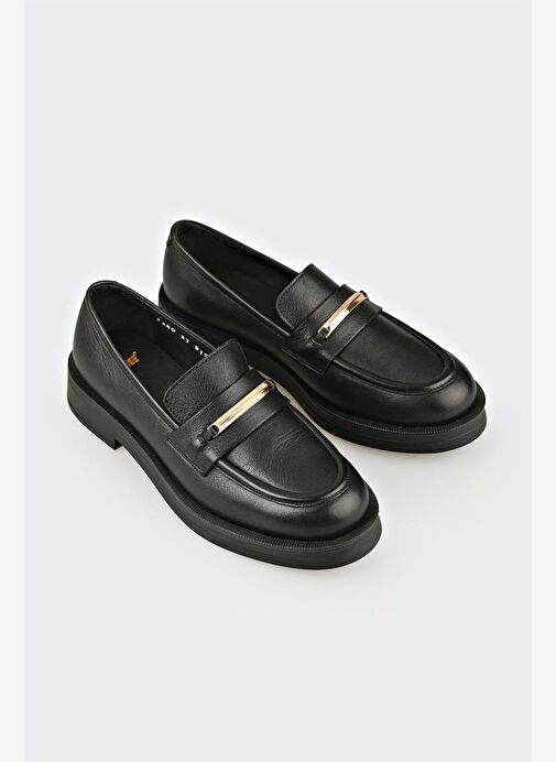 Siyah Deri Kadın Günlük Ayakkabı - Görsel 3