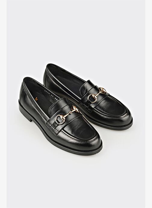 Siyah Deri Kadın Günlük Ayakkabı - Görsel 3