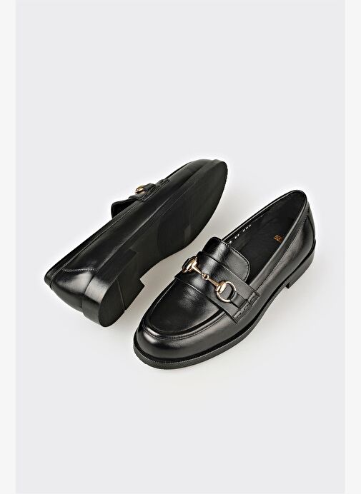 Siyah Deri Kadın Günlük Ayakkabı - Görsel 4