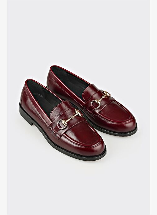 Bordo Deri Kadın Günlük Ayakkabı - Görsel 3