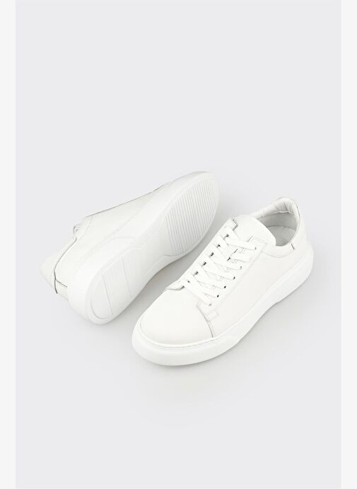 Beyaz Deri Erkek Günlük Ayakkabı - Görsel 4