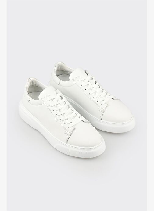 Beyaz Deri Erkek Günlük Ayakkabı - Görsel 3