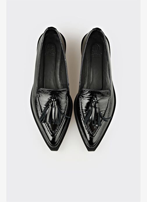 Siyah Deri Kadın Günlük Ayakkabı - Görsel 5