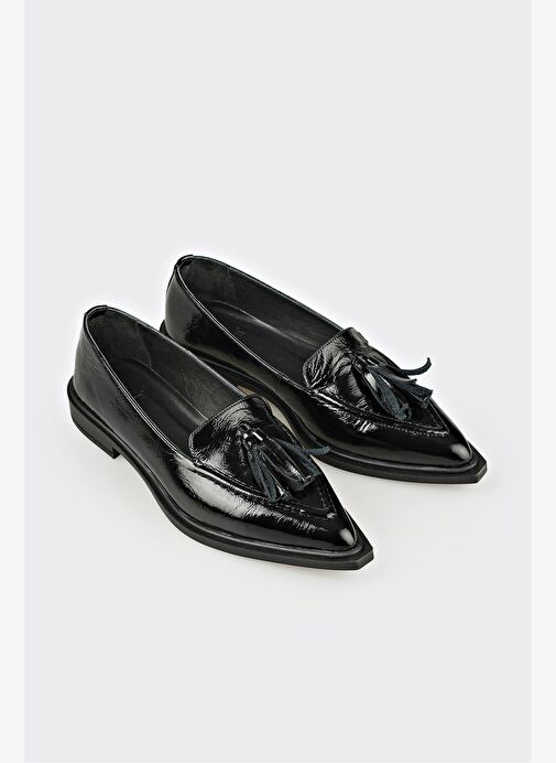 Siyah Deri Kadın Günlük Ayakkabı - Görsel 3