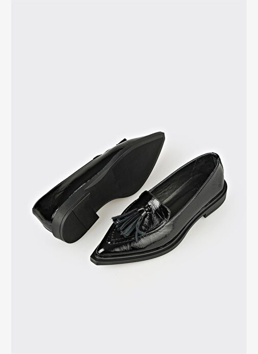 Siyah Deri Kadın Günlük Ayakkabı - Görsel 4