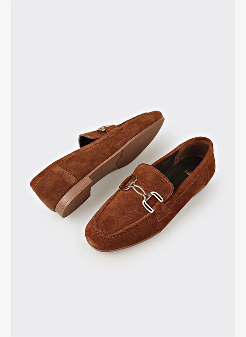 Kahve Deri Kadın Loafer - Görsel 4