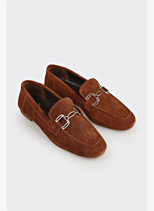 Kahve Deri Kadın Loafer - Görsel 3