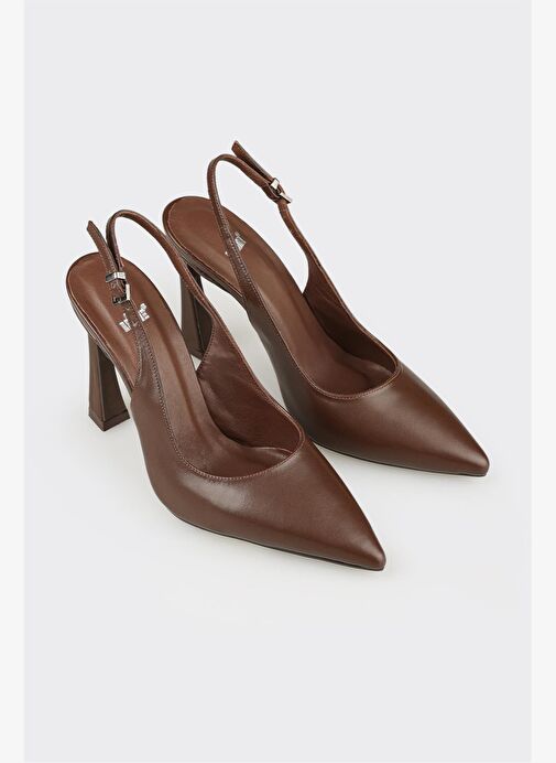 Kahve Deri Kadın Topuklu Ayakkabı - Görsel 3