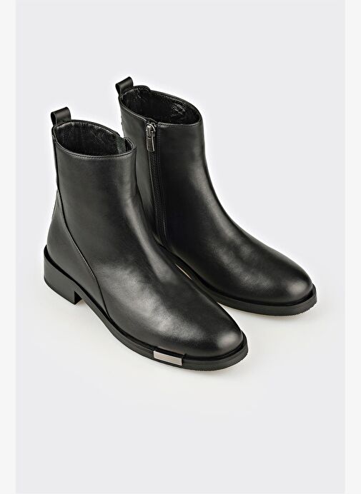 Siyah Deri Kadın Klasik Bot - Görsel 3