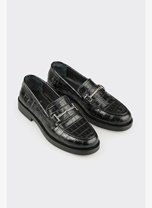 Siyah Deri Kadın Günlük Ayakkabı - Görsel 3