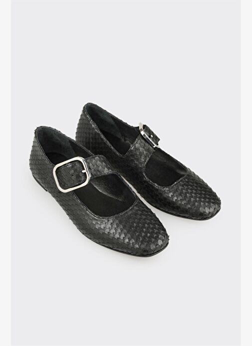 Siyah Deri Kadın Günlük Ayakkabı - Görsel 3