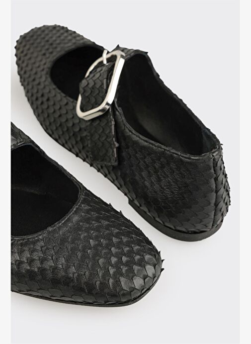 Siyah Deri Kadın Günlük Ayakkabı - Görsel 6