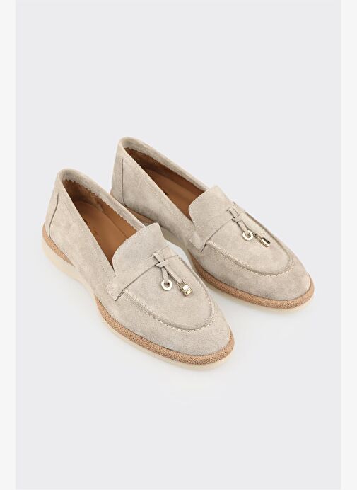 Bej Deri Kadın Günlük Ayakkabı - Görsel 3