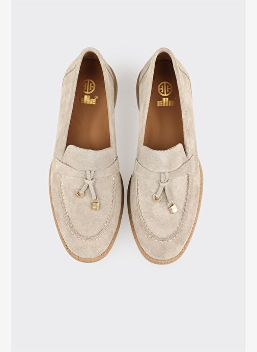 Bej Deri Kadın Günlük Ayakkabı - Görsel 5