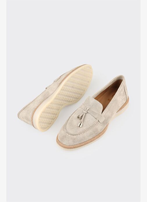 Bej Deri Kadın Günlük Ayakkabı - Görsel 4