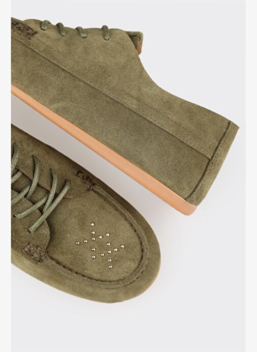 Haki Deri Kadın Günlük Ayakkabı - Görsel 6