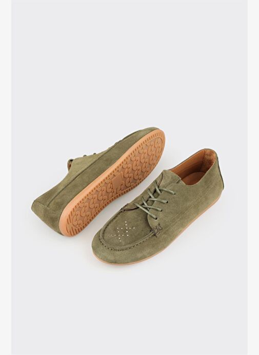 Haki Deri Kadın Günlük Ayakkabı - Görsel 4