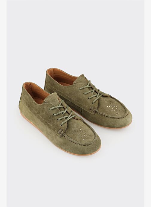 Haki Deri Kadın Günlük Ayakkabı - Görsel 3