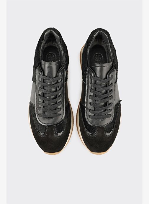 Siyah Deri Kadın Spor Ayakkabı - Görsel 5