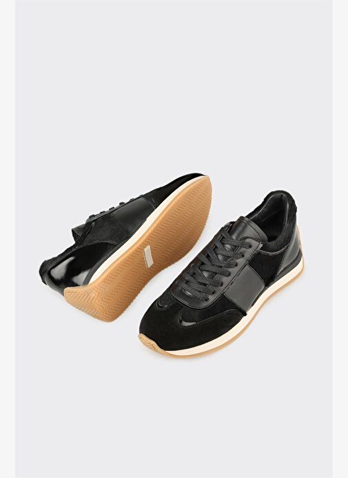 Siyah Deri Kadın Spor Ayakkabı - Görsel 4