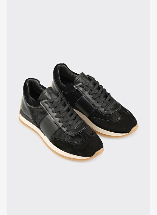 Siyah Deri Kadın Spor Ayakkabı - Görsel 3