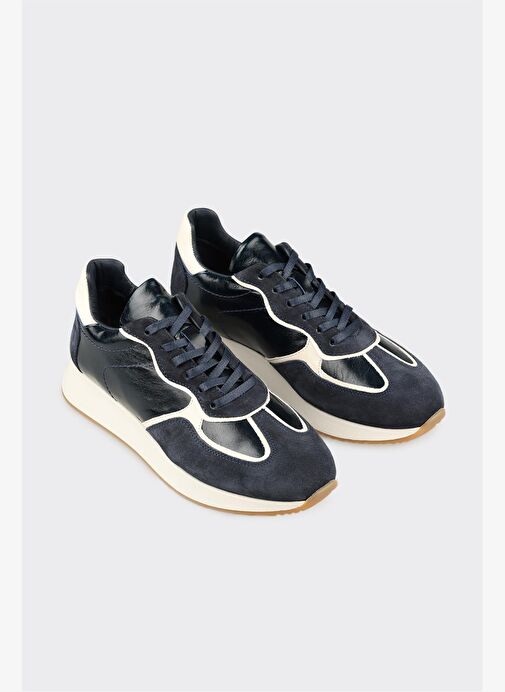 Lacivert Deri Kadın Spor Ayakkabı - Görsel 3