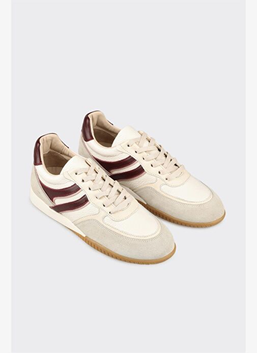 Ekru Deri Kadın Spor Ayakkabı - Görsel 3