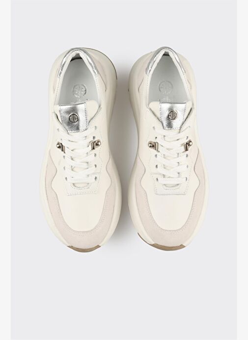 Beyaz Deri Kadın Spor Ayakkabı - Görsel 5