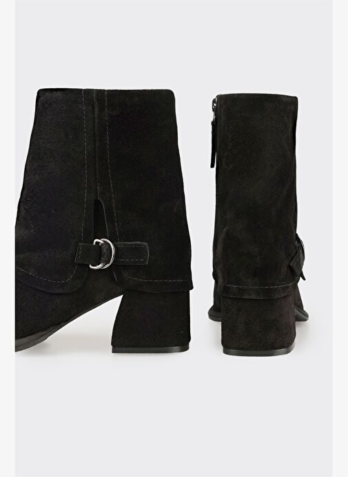 Siyah Deri Kadın Klasik Bot - Görsel 5