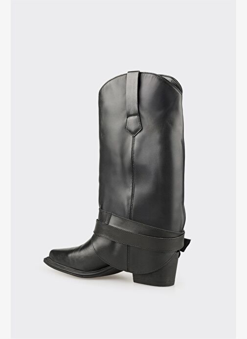 Siyah Deri Kadın Western Çizme - Görsel 4