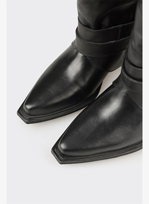 Siyah Deri Kadın Western Çizme - Görsel 5