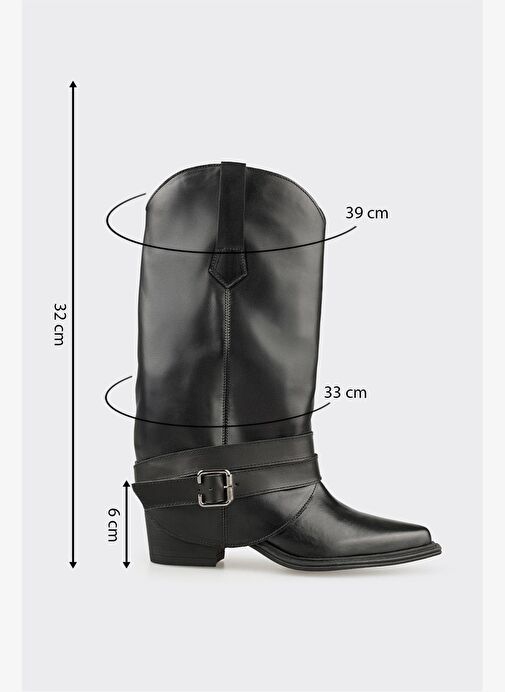 Siyah Deri Kadın Western Çizme - Görsel 6