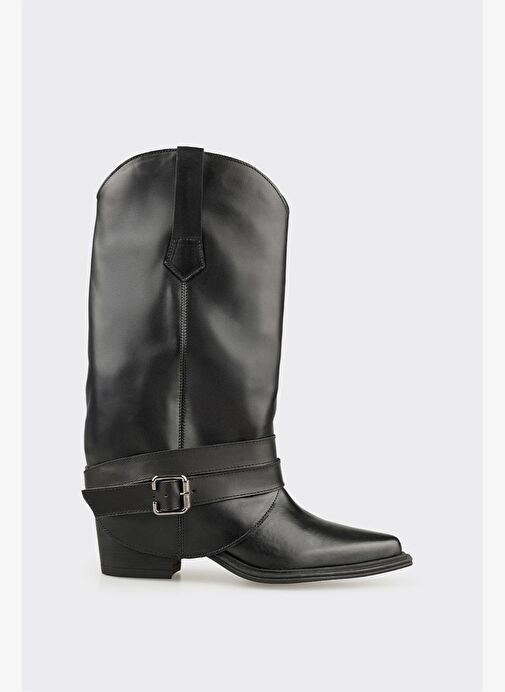 Siyah Deri Kadın Western Çizme - Görsel 2