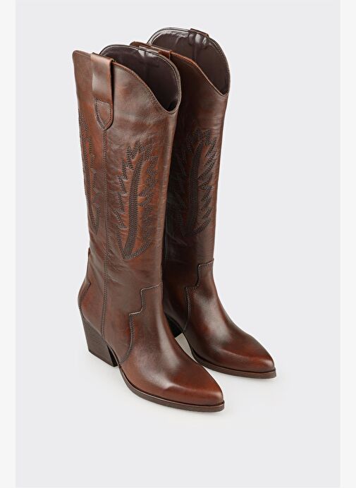 Kahve Deri Kadın Western Çizme - Görsel 3